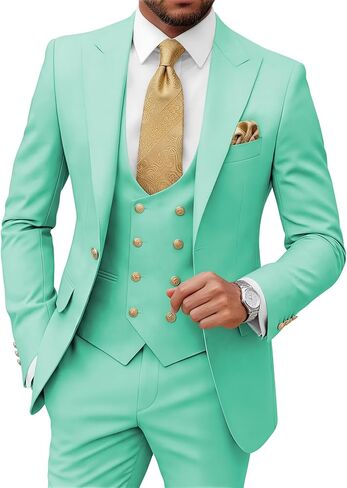 Wangyue 3 Piece Men's Suits Slim Fit Suits for Men Double Breasted Suit Men Wedding Prom Suits in Kuwait