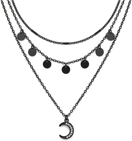 Gothic Moon Necklace Layered Black Star Necklace Punk Gothic Heart Long Necklace Halloween Necklace Multilayered Stacked Necklace for Women in Kuwait