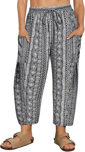 CARCOS Plus Size Pants Womens Summer Palazzo Harem Pants Drawstring Lantern Beach Pant Ankle Vacation Pant with Pocket Xl-5XL in Saudi Arabia