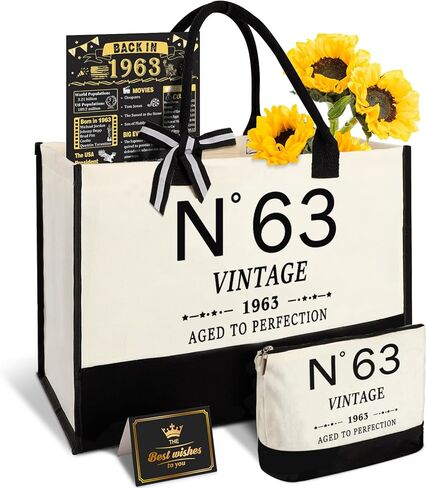 50th Birthday Gifts for Women Canvas Tote Bag, Unique 50 Years Old Gifts for Wife Sister Mom Aunt Friends Her, Vintage N°50 Handbag & Cosmetic Bag & Back in 1975 Poster in Saudi Arabia