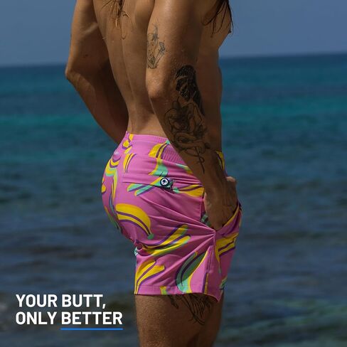 Rounderbum Mens Swimwear | Beach Shorts | Padded Technology | Quick Dry | Drawstring | Bathing Suits | Swim Shorts | Pineapple | Small in Kuwait