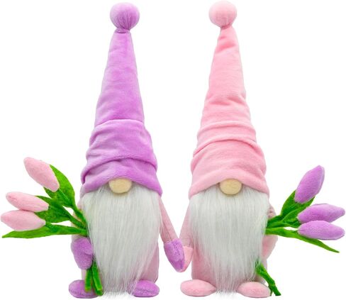 Spring Tulip Gnomes Decorations for Home 11.8inch Pink and Purple Easter Gnomes Scandinavian Tomte Shelf Summer Tiered Tray Decor in Saudi Arabia
