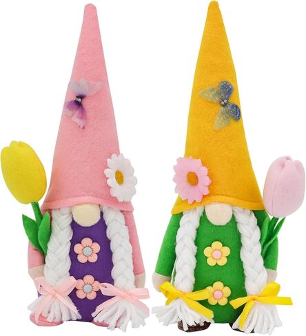 Spring Tulip Gnomes Decorations for Home 11.8inch Pink and Purple Easter Gnomes Scandinavian Tomte Shelf Summer Tiered Tray Decor in Saudi Arabia