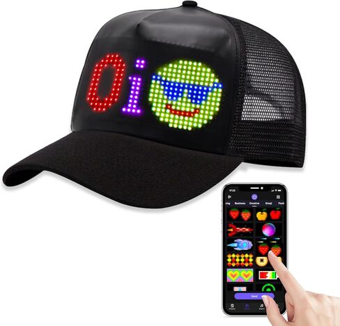 LED Hats, LED Cool Novelty Baseball Caps,Bluetooth Control,Supports Text, Patterns, Animations for Party Bar Christmas Black in Kuwait
