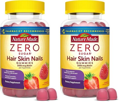 Nature Made Zero Sugar Hair Skin Nails Gummies, Biotin 2500 mcg per Serving, 120 Sugar Free Gummies, 60 Day Supply in Saudi Arabia