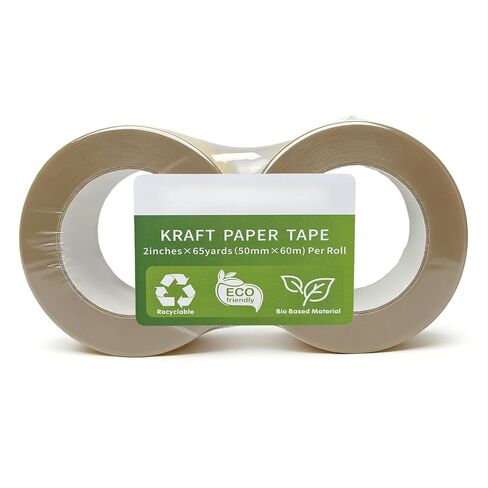 Eco-Friendly Brown Packing Tape, Recyclable Kraft Paper Tape for Moving & Shipping, 2 Inch x 66 Yards x 2 Rolls, Odorless and Quiet, Box & Carton Sealing, Heavy Duty Packaging Supplies in Kuwait