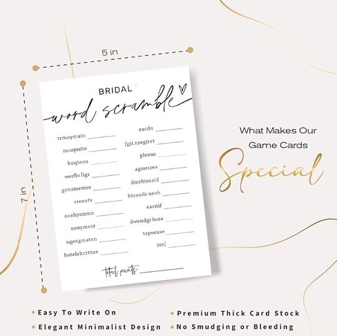 Wedding Shower Games Cards, Bridal Shower Word Game, Bridal Shower Games 25 Guests, Engagement Party Wedding Games for Guests, Minimalist White Wedding Party Supplies - A17 in Kuwait