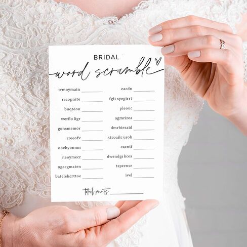 Wedding Shower Games Cards, Bridal Shower Word Game, Bridal Shower Games 25 Guests, Engagement Party Wedding Games for Guests, Minimalist White Wedding Party Supplies - A17 in Kuwait