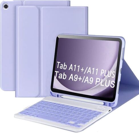 متوافق مع Galaxy Tab A9 Plus/A9+ 11 بوصة 2023 مع حافظة لوحة المفاتيح موديل SM-X210/X216/X218، غطاء لوحة مفاتيح بلوتوث لاسلكي متوافق مع Samsung Galaxy Tablet A9+ حامل أقلام مدمج - أرجواني in Kuwait