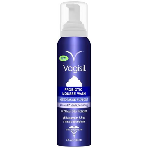 Vagisil Menopause Support Probiotic Mousse Wash, pH Balanced for Mature Microbiome, 24 Hour Freshness, Light Botanical Scent, Gentle Formula For Mature Skin, Sulfate-Free, 6 oz in Kuwait