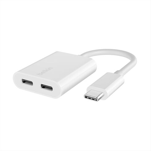 Belkin Rockstar USB-C محول الصوت + الشحن، محول سماعة الرأس مع USB-C 60 واط توصيل الطاقة شحن سريع لأجهزة iPhone، iPad Pro، Galaxy، Note، Google Pixel، LG G6، Sony Xperia، OnePlus، والمزيد - أبيض in Saudi Arabia