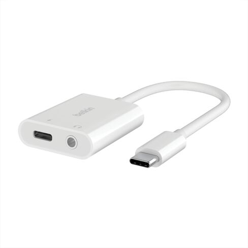 Belkin Rockstar USB-C Audio + Charge Adapter, Headphone Adapter w/USB-C 60W Power Delivery Fast Charging for iPhone, iPad Pro, Galaxy, Note, Google Pixel, LG G6, Sony Xperia, OnePlus, & More - White in Saudi Arabia