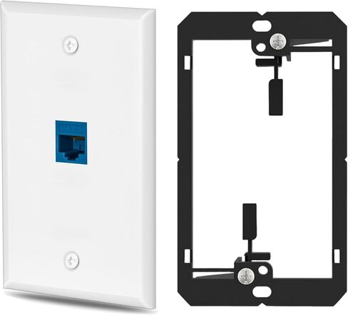 HuaHengHT Ethernet Wall Plate Outlet RJ45 Network Female to Female Keystone Wall Inline Coupler Jack Plates with Single Gang Low Voltage Mounting Bracket Device (2cat6 2Pcs, Blue) in Kuwait