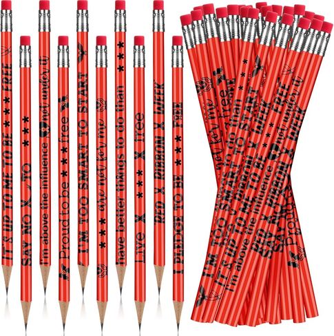 Frienda 120 Pcs Bulk Red Ribbon Awareness Pencils for Students Teacher Pencils with Erasers for Red Ribbon Week Anti Bullying Awareness Campaigns Teacher Office Supplies in Saudi Arabia