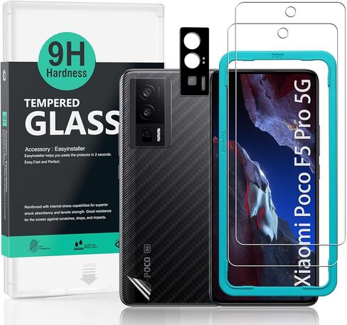 Ibywind Screen Protector for Xiaomi Poco F5 5G(6.67") 2 Pack+1 Pack Camera Len Protector+1 Back Film,9H Tempered Glass,HD,Scratch Resistant,Bubble Free,Easy Install in Kuwait