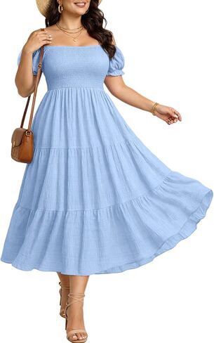 Pinup Fashion Plus Size Summer Dresses - Off Shoulder Casual Graduation Baby Shower Long Sun Dress with Pockets in Kuwait