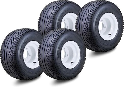 Roadguider Golf Cart Wheel Assembly 18x8.5-8 مثبت 4 العروات على 4 "PCD Silver Rim ، مجموعة 4-14039 in Kuwait