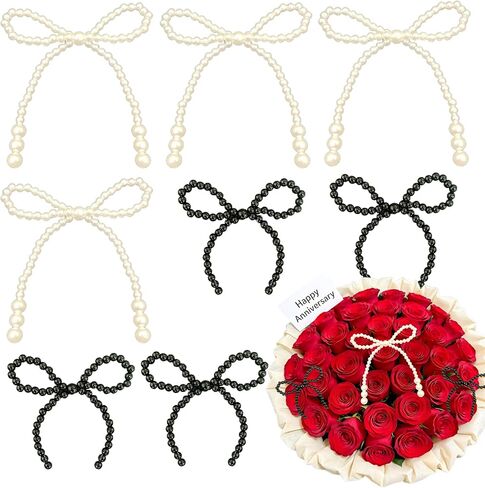 8PCS Pearl Bow Decoration for Bouquets Pearl Bow Cake Decor Topper Beaded Bridal Shower Decoration for Wedding Bridal Shower Birthday Wrapper in Saudi Arabia