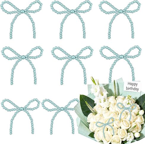 8PCS Pearl Bow Decoration for Bouquets Pearl Bow Cake Decor Topper Beaded Bridal Shower Decoration for Wedding Bridal Shower Birthday Wrapper in Saudi Arabia