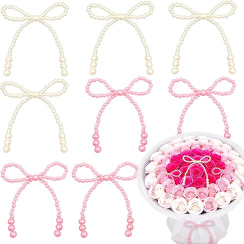 8PCS Pearl Bow Decoration for Bouquets Pearl Bow Cake Decor Topper Beaded Bridal Shower Decoration for Wedding Bridal Shower Birthday Wrapper in Saudi Arabia