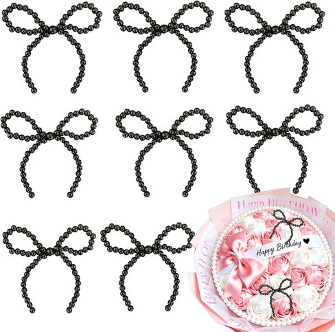 8PCS Pearl Bow Decoration for Bouquets Pearl Bow Cake Decor Topper Beaded Bridal Shower Decoration for Wedding Bridal Shower Birthday Wrapper in Saudi Arabia