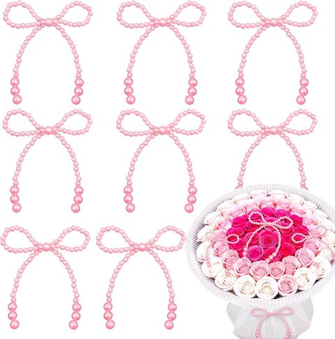 8PCS Pearl Bow Decoration for Bouquets Pearl Bow Cake Decor Topper Beaded Bridal Shower Decoration for Wedding Bridal Shower Birthday Wrapper in Saudi Arabia