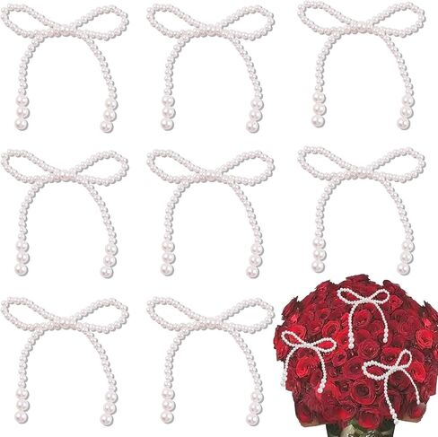 8PCS Pearl Bow Decoration for Bouquets Pearl Bow Cake Decor Topper Beaded Bridal Shower Decoration for Wedding Bridal Shower Birthday Wrapper in Kuwait
