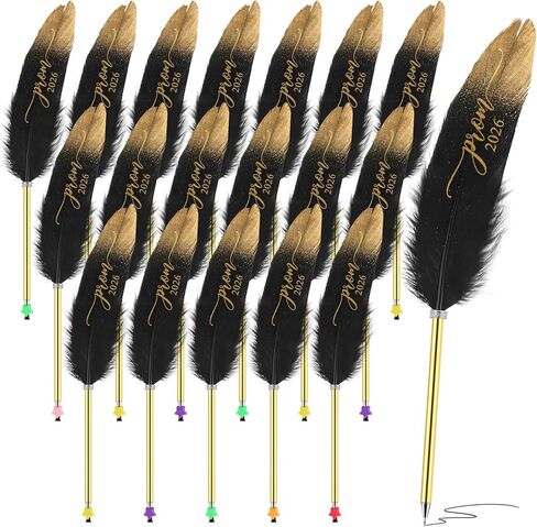 24 PCS PROM 2025 Party Favors Feather Graduation Pens Bulk Feather Ploint Pen Prom Higds Vintage Quill Pen Grad Supplies for Class of 2025 School Student Girl and Boy (Black) in Saudi Arabia