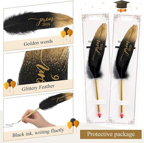 24 PCS PROM 2025 Party Favors Feather Graduation Pens Bulk Feather Ploint Pen Prom Higds Vintage Quill Pen Grad Supplies for Class of 2025 School Student Girl and Boy (Black) in Saudi Arabia