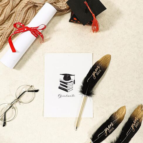24 PCS PROM 2025 Party Favors Feather Graduation Pens Bulk Feather Ploint Pen Prom Higds Vintage Quill Pen Grad Supplies for Class of 2025 School Student Girl and Boy (Black) in Saudi Arabia