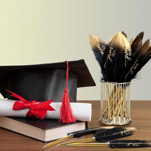 24 PCS PROM 2025 Party Favors Feather Graduation Pens Bulk Feather Ploint Pen Prom Higds Vintage Quill Pen Grad Supplies for Class of 2025 School Student Girl and Boy (Black) in Saudi Arabia