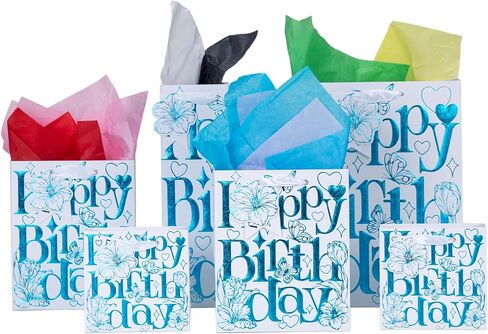 suosicn 4 Pack Purple Flower Paper Gift Bags with Handles, Birthday Gift Bags for Women Baby Shower Celebrations Birthday Wedding and Any Occasions in Saudi Arabia