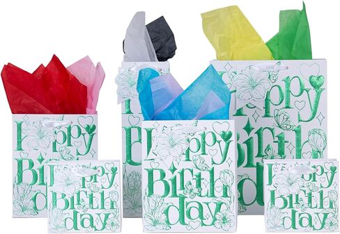 suosicn 4 Pack Purple Flower Paper Gift Bags with Handles, Birthday Gift Bags for Women Baby Shower Celebrations Birthday Wedding and Any Occasions in Saudi Arabia