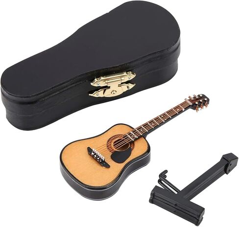 Miniature Guitar Model, Wooden Mini Guitar with Stand and Case, Dollhouse Guitar, Musical Instrument Model Home Decor(10CM) in Kuwait