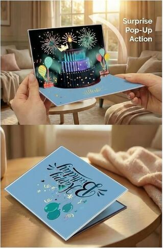3D يطفو على تشغيل بطاقات عيد ميلاد سعيدة للرجال - الألعاب النارية والموسيقى مع Blow the Candle و Gold Crown و 3D Balloons و Blue Design - بطاقة عيد ميلاد سعيد له - أبي ، زوج ، أولاد وابنه (8.27 "× 5.27") in Kuwait