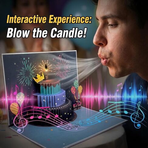 3D يطفو على تشغيل بطاقات عيد ميلاد سعيدة للرجال - الألعاب النارية والموسيقى مع Blow the Candle و Gold Crown و 3D Balloons و Blue Design - بطاقة عيد ميلاد سعيد له - أبي ، زوج ، أولاد وابنه (8.27 "× 5.27") in Kuwait