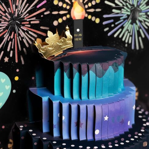 3D يطفو على تشغيل بطاقات عيد ميلاد سعيدة للرجال - الألعاب النارية والموسيقى مع Blow the Candle و Gold Crown و 3D Balloons و Blue Design - بطاقة عيد ميلاد سعيد له - أبي ، زوج ، أولاد وابنه (8.27 "× 5.27") in Kuwait