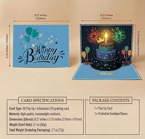 3D يطفو على تشغيل بطاقات عيد ميلاد سعيدة للرجال - الألعاب النارية والموسيقى مع Blow the Candle و Gold Crown و 3D Balloons و Blue Design - بطاقة عيد ميلاد سعيد له - أبي ، زوج ، أولاد وابنه (8.27 "× 5.27") in Kuwait