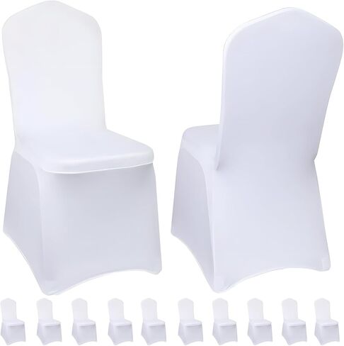 White Chair Covers 100 pcs Stretch Spandex Chair Covers Universal Fitted Chair Cover Protector for Wedding,Party, Banquet, Holidays, Celebration, Decoration（White, 100 PCS） in Saudi Arabia