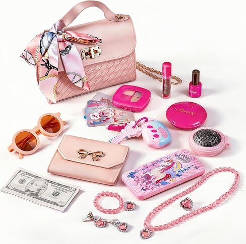 ألعاب الفتيات 36 قطعة محفظة للفتيات، مستحضرات تجميل للفتيات الصغيرات، ألعاب الأميرة للفتيات تتضمن حقيبة يد، محفظة، هاتف محمول، مفتاح، هدية عيد ميلاد للأطفال، مناسبة للفتيات فوق 3 4 5 6 7 8 سنوات (حقيبة مستحضرات التجميل) in Kuwait