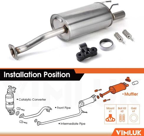 409 Stainless Steel Rear Exhaust Muffler Compatible for 2006-2011 Honda Civic 1.8L and 2006-2011 Honda Civic Hybrid Sedan 1.3L-Including Gasket and Bolt kit Part Number:18307-SNA-A01(VK-HC01) in Kuwait