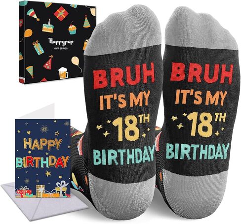 HAPPYPOP 18th Birthday Gifts for Teens - Socks for Young Adults Age 18, Presents for 18 Year Old Boys and Girls, 18 Yr Old Gift with Greeting Card in Saudi Arabia