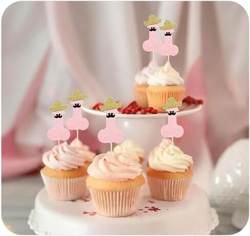 24PCS Bachelor Party Cupcake Toppers Hat Beard Gold Glitter Bachelorette Cupcake Picks Decorations for Bachelorette Party Funny Theme Party Bridal Shower Wedding and Birthday Party Supplies in Kuwait