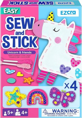EZCRA الفنون والحرف السهلة للأطفال - مجموعة الخياطة بدون فوضى للأطفال - 4 مشاريع خياطة الحيوانات سهلة القيام - ملصقات لباد ممتعة - أدوات مع تعليمات - هدايا للأولاد والبنات الذين تتراوح أعمارهم بين 4،5،6،7،8 in Kuwait