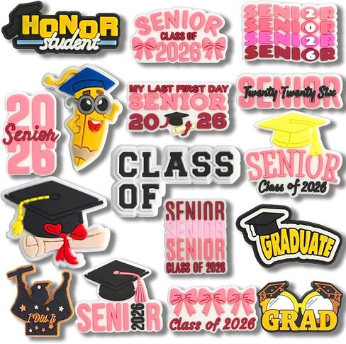 16PCS Graduation Shoe Charms, Senior Graduate Class Of Congrats 2025 Shoes Charm, Graduation Hat Cap PVC Shoe Decorations, Buckle Accessories, Clog Pins, Charms Buttons for Students, Teachers, and School Gifts Boys, Kids, Girls, Women in Saudi Arabia