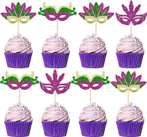 24pcs أقنعة تنكرية كب كيك أعلى الأقطار اللامعة باكيلوريت قناع كب كيك قناع القناع زخارف لماردي غرا in Saudi Arabia