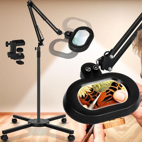 عدسة مكبرة 10X مع ضوء، مقبض ميكانيكي، لون لا نهائي، مصباح مكبر قابل للتعتيم بدون خطوات مع مشبك، مكبر مع ضوء حر اليدين لقراءة منضدة العمل اليدوية in Kuwait