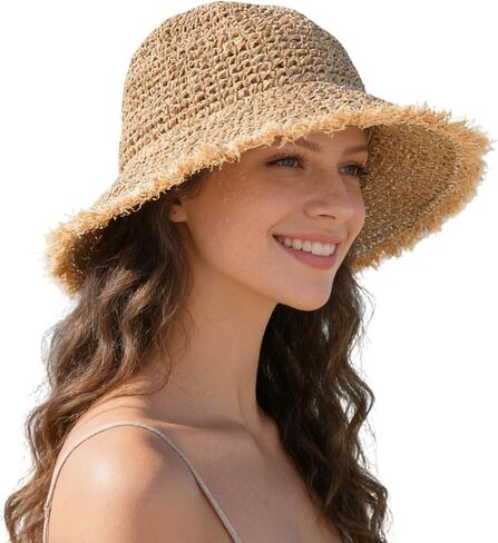 قبعة دلو القش للسيدات من Einskey - حماية UV خفيفة الوزن قابلة للعبّارة للسيارة المشي لمسافات طويلة على الشاطئ في الهواء الطلق المشي لمسافات طويلة in Kuwait