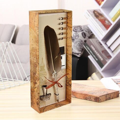 Retro Carving Feather Pen Set, Calligraphy Fountain Dip Quill Pen Set Antique Calligraphy Writing Dip Pen, Feather Pen Ink Set with 5 Replacement Nibs Pen Stand Base for Writing Christmas Gift (Grey) in Kuwait