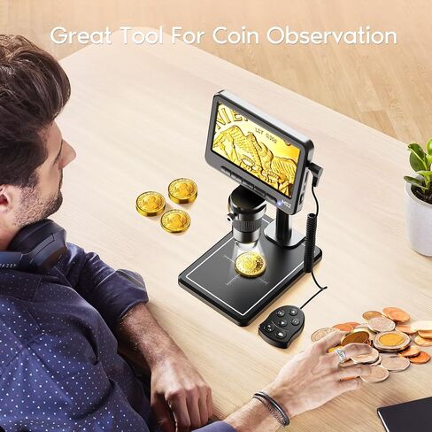 Leipan LPM7 4.3" Coin Microscope, IPS Digital Microscope for Adults, Coin Magnifier with 8 LED Lights, Windows Compatible, Include 32GB Memory Card in Kuwait